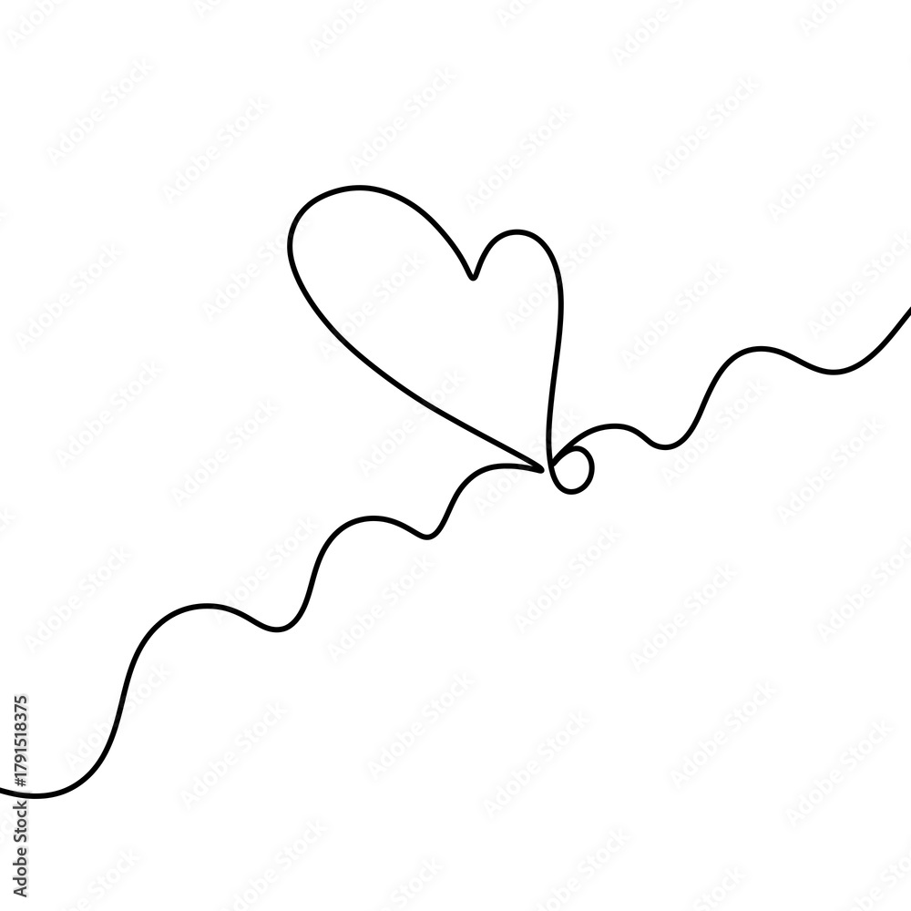 Fototapeta premium Minimalist continuous line drawing of heart with wavy line