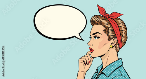 Pop art woman with a thought bubble in a retro style.