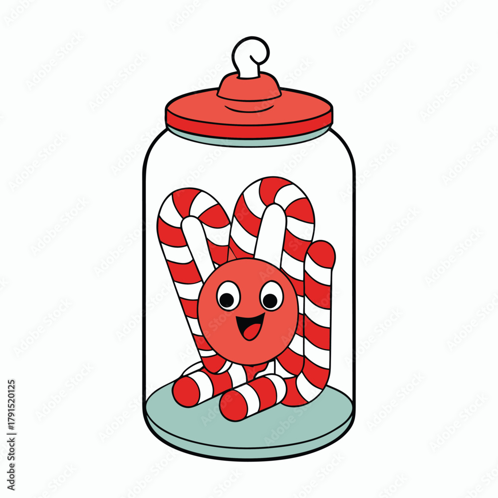 Obraz premium A clear glass jar filled with festive red and white candy canes, shining brightly with holiday charm, perfect for Christmas decoration or a sweet seasonal treat. 