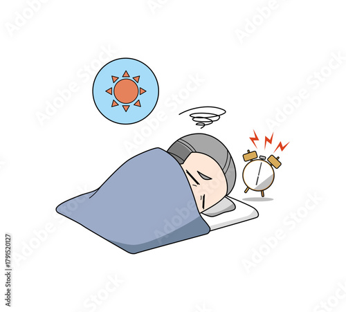 寝起きが悪い高齢男性のイラスト