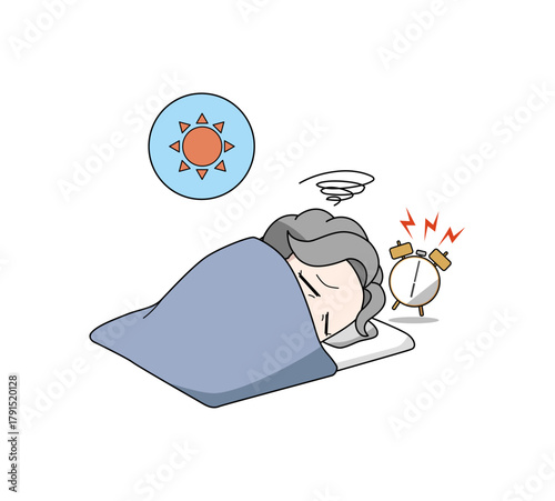 寝起きが悪い高齢女性のイラスト