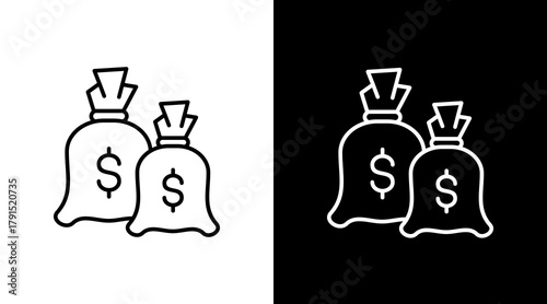 Money Bag  White Icon Set Design