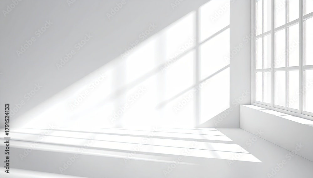 Obraz premium Bright room corner, sunlight streams through gridded window