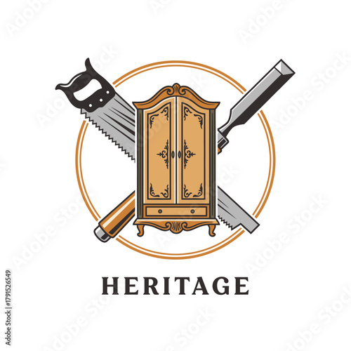 Vintage Cabinet Furniture Carpentry Tools Logo