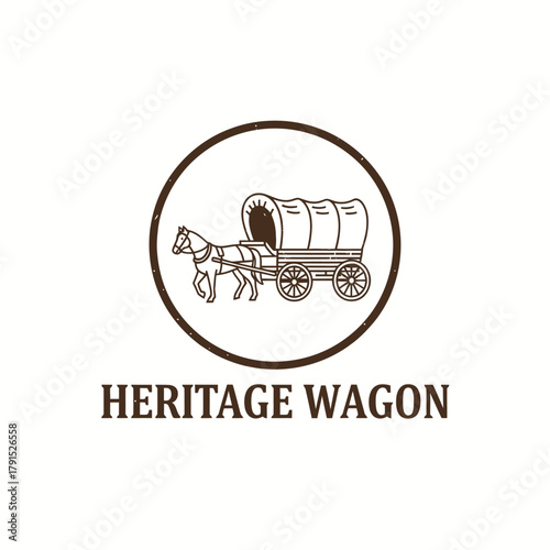 Vintage Horse Drawn Covered Wagon Circle Badge