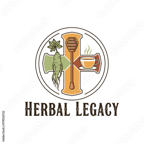 Ginseng Honey Tea Herbal Wellness Emblem