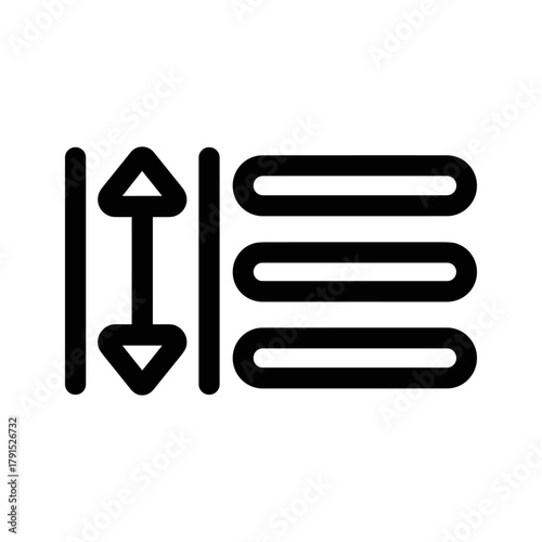 Black icon representing sorting or ordering with arrows and lines