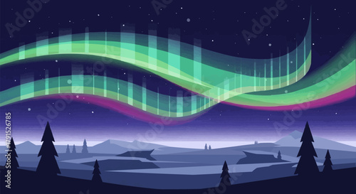 Vibrant Green and Purple Aurora Borealis Phenomenon.