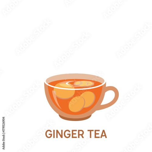 Steaming Hot Ginger Tea Cup Vector Illustration