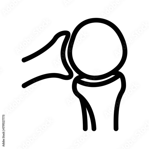Stylized black outline drawing of a human shoulder joint, showing the ball and socket