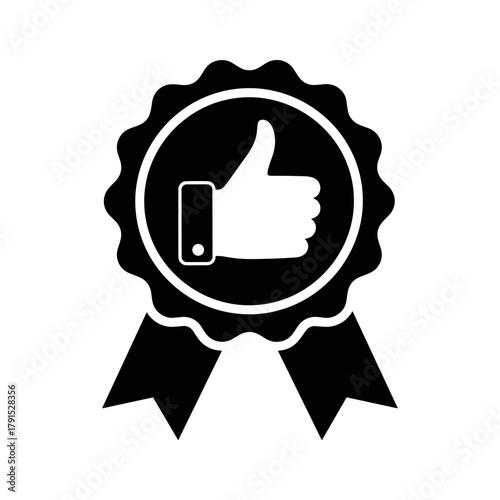 Quality assurance badge with thumbs up symbol