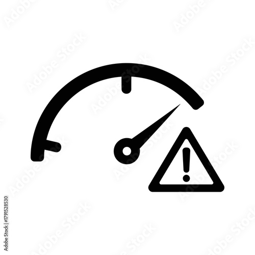 Speedometer with warning sign, indicating high speed or critical alert