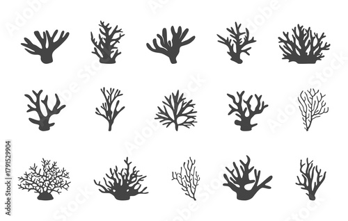 Set of sea corals and seaweed silhouette, Sea coral svg, Seaweed silhouettes, Sea corals silhouette, Seaweed svg, Coral svg, Coral clipart. 