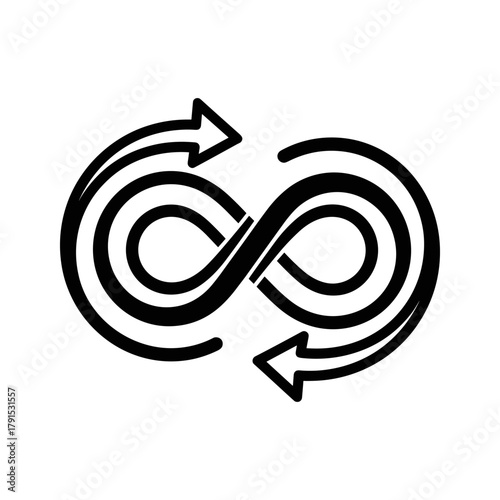Infinity loop symbol with arrows indicating continuous cycle or process
