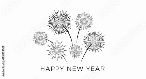 Happy New Year Celebration with Fireworks Display.