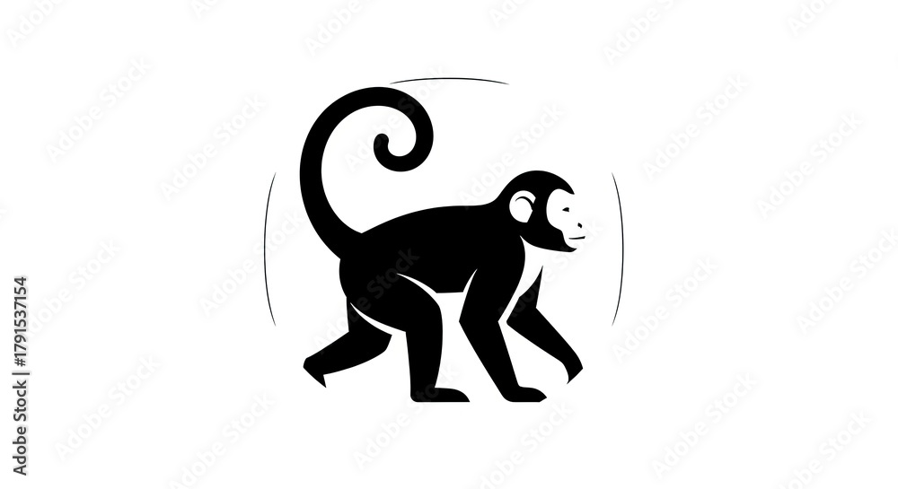 Obraz premium Silhouette monkey walking profile isolated icon