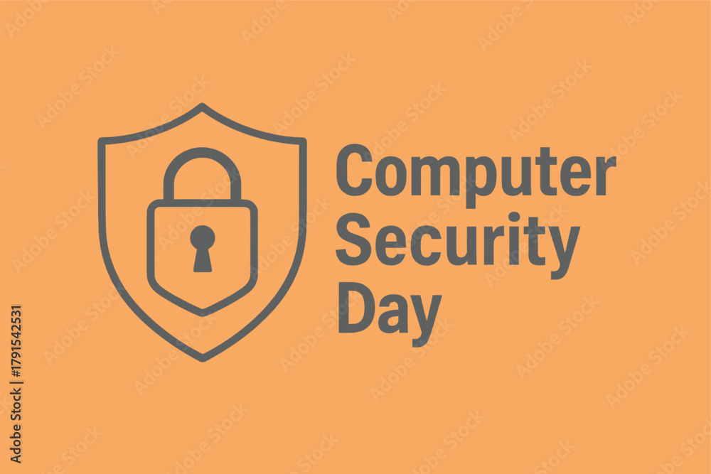 Naklejka premium Computer Security Day, cybersecurity illustration, data protection concept, information security design, digital safety artwork, IT security icon, secure network illustration, online safety graphic, c