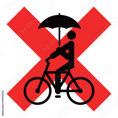 傘差し運転を禁止する自転車ピクトグラム素材