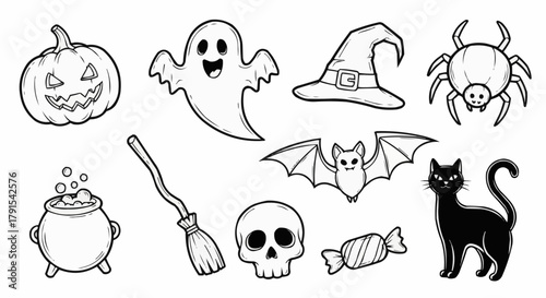 Halloween Icons - Spooky Collection of Hand-Drawn Elements.