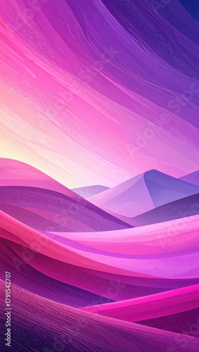 Abstract pink landscape with rolling hills, dreamy sky