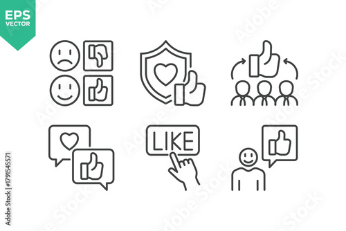 Set Of Feedback Line Icons. Set contains such icons as Feedback, Rating, Like, Dislike, Comment, and more.