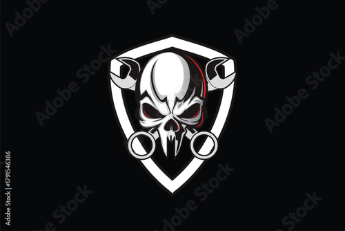 Skull with cross wrench motorbike vector image logo badge template