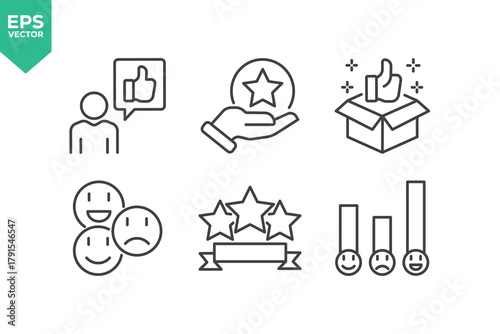 Set Of Feedback Line Icons. Set contains such icons as Feedback, Rating, Like, Dislike, Comment, and more.