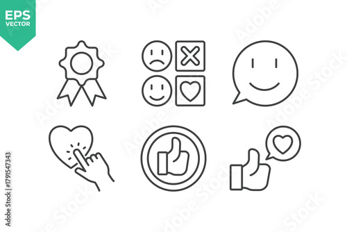 Set Of Feedback Line Icons. Set contains such icons as Feedback, Rating, Like, Dislike, Comment, and more.
