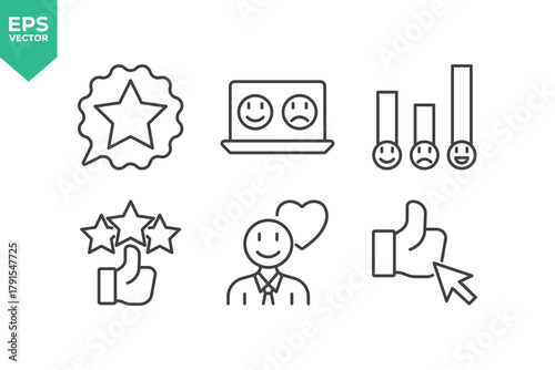 Set Of Feedback Line Icons. Set contains such icons as Feedback, Rating, Like, Dislike, Comment, and more.