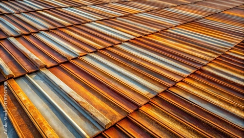 Rustic Metallic Roof Texture A Diagonal Pattern of Oxidized Metal Tiles in Warm Tones