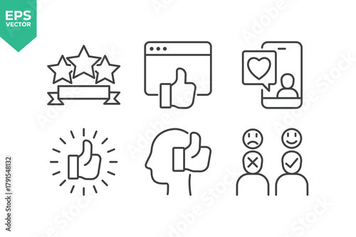 Set Of Feedback Line Icons. Set contains such icons as Feedback, Rating, Like, Dislike, Comment, and more.