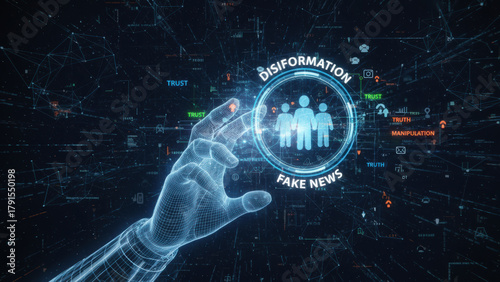 Disinformation and fake news spread through ai technology can lead to crimes and deepfake manipulation affecting trust and truth digital networks