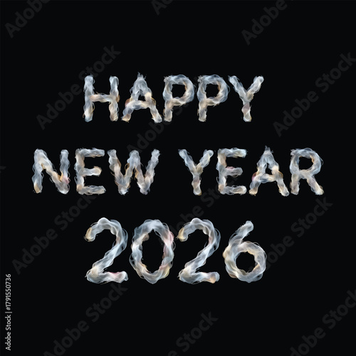 happy new year, 2026, new year greeting, silver text, celebration, holiday, typography, new year background, festive design, black background, shiny letters, winter holiday, party, greeting card, digi