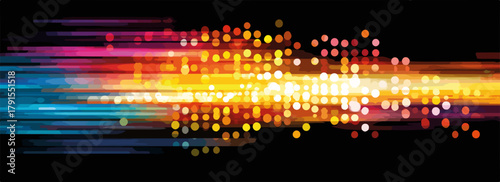 Abstrato vetor com luzes coloridas em movimento rápido e bokeh sobre fundo preto