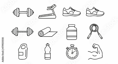 Fitness and Exercise Equipment Collection for Workout and Training.