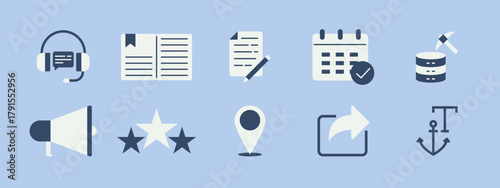 SEO symbol icon set. Solid vector icons. Flat illustration concept.