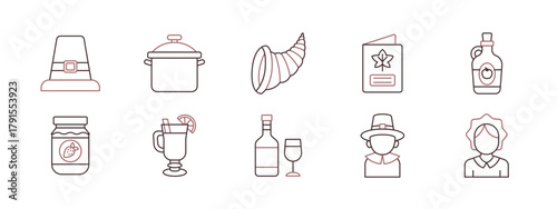 Thanksgiving icon set. Simple vector in modern thin line style. Vector illustration.
