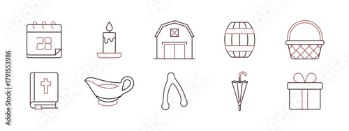Thanksgiving icon set. Simple vector in modern thin line style. Vector illustration.