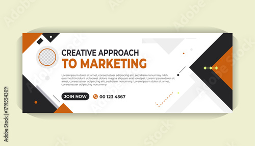 Professional Facebook web banner template with yellow shape details, modern clean design, photo placeholder and white background
