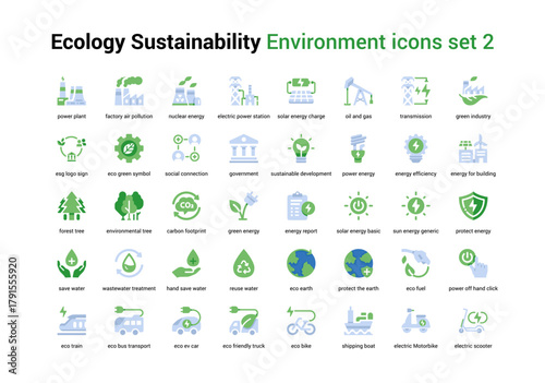 Ecology Sustainability Environment icons set 2