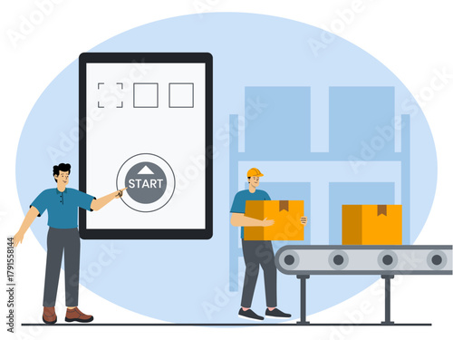 Engineer working with smart industry inventory management. Industry vector illustration. Flat illustration concept.