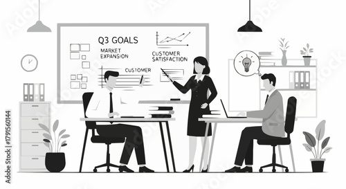 Business meeting with presentation and discussion.