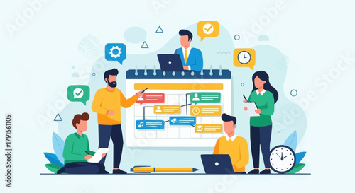 Business team collaborating on a project management schedule.