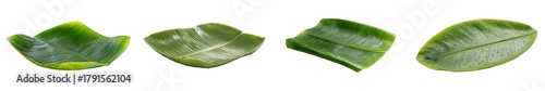 Set of banana leaf plates and trays, isolated on transparent background