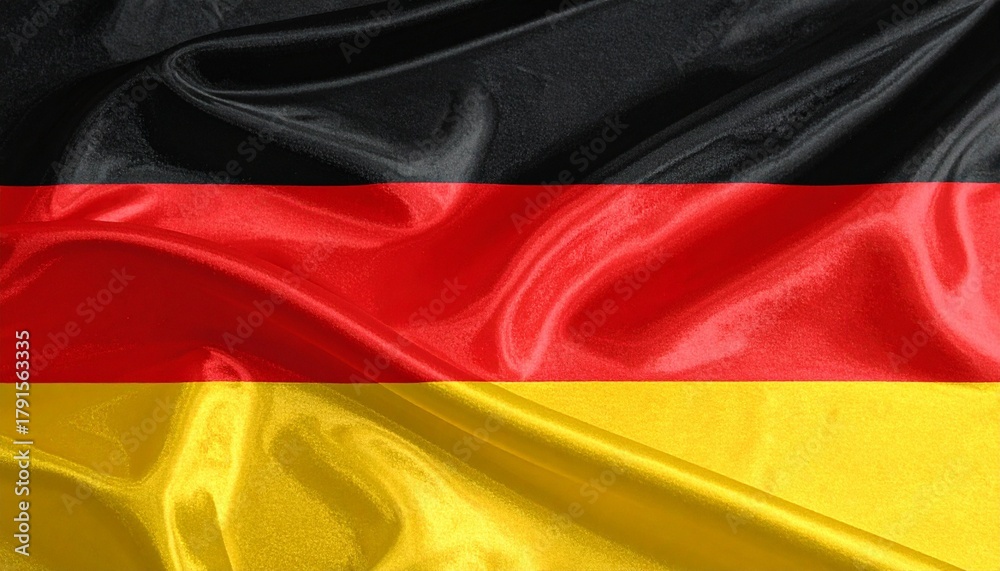 Naklejka premium German national flag with black, red, and gold horizontal stripes, slightly wrinkled to reveal fabric texture