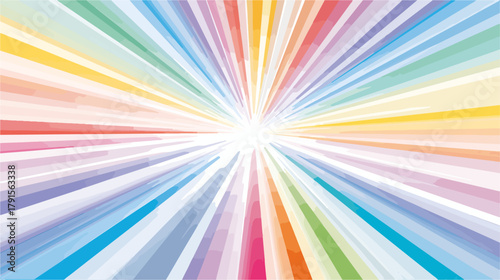 Explosão de cores vibrantes em vetor com raios de luz emanando de um ponto central brilhante.