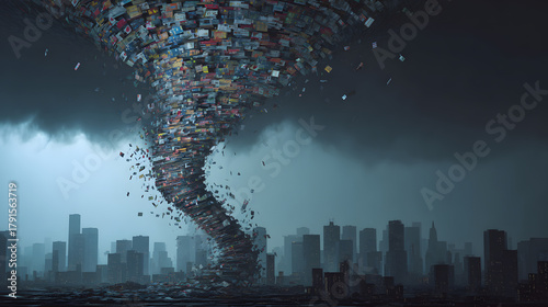 Tornado of Credit Cards in Apocalyptic Urban Storm