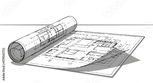 Detailed architectural blueprints featuring a complex residential floor plan, illustrating the meticulous design and planning phase of a modern building project.