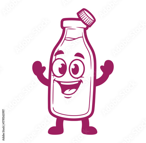 Adorable cartoon bottle character with a happy face and a cheerful expression illustrative vector