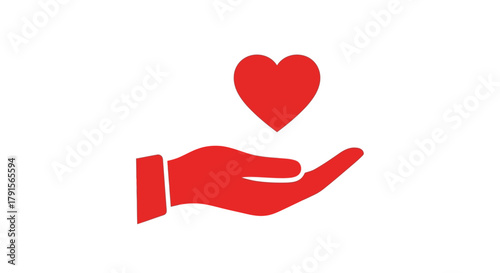 Hand Holding Red Heart Icon for Charity